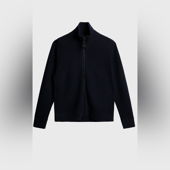 J.Lindeberg Navy Wool Blend Zip Cardigan Men’s Size L Winter Sweater Gift - Picture 3 of 6